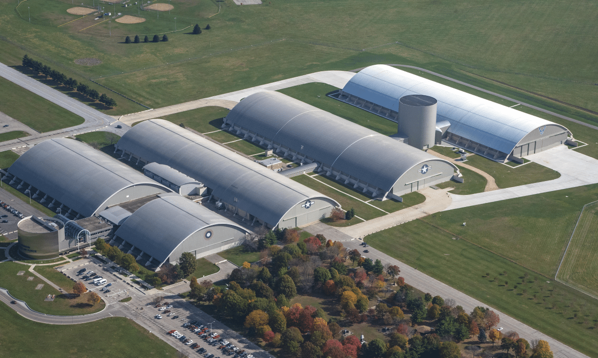 An aerial view of the National Museum of the US Air Force.